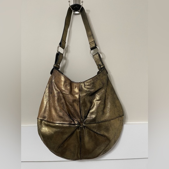 Kate Landry 100% Leather Gold/Bronze Hobo Handbag - Picture 4 of 8